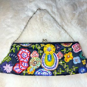 New York & Company Vintage 1990s Embroidered and Beaded Floral Handbag